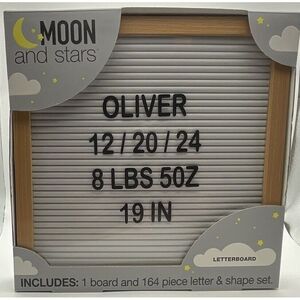 NEW Moon and Stars Letterboard Baby Announcement 164 Piece Letter and‎ Shape Set